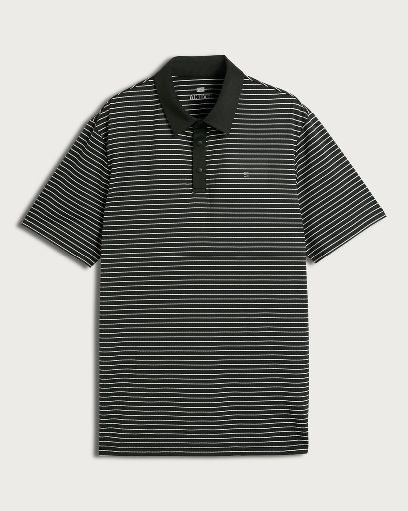 F&F Active TECHSPORT Textured Striped Short Sleeved Polo Shirt in Jade thumbnail 4