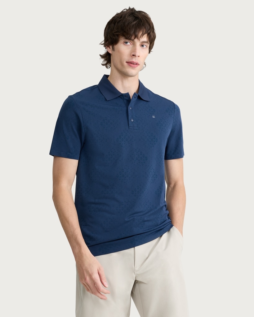 F&F Active ULTRARUN Seam Free Patterned Polo Shirt in Navy thumbnail 2