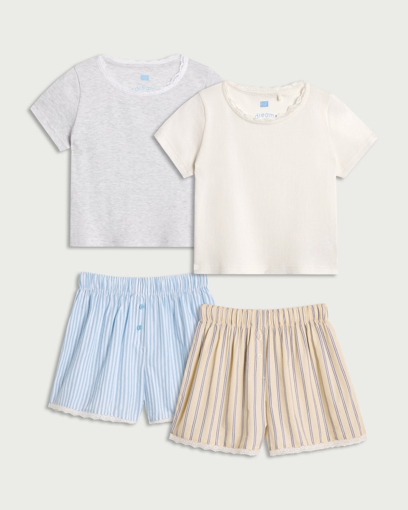 F&F 2-Pack Cotton Rich Striped Short Pyjama Set in Multi