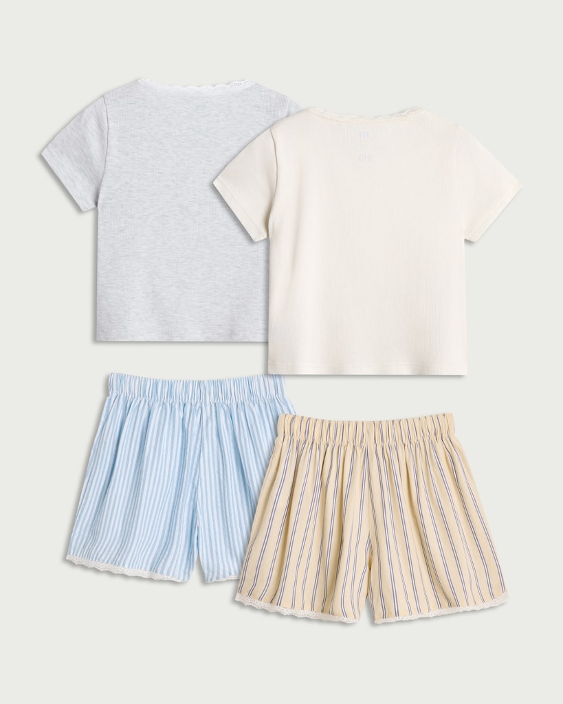 F&F 2-Pack Cotton Rich Striped Short Pyjama Set in Multi thumbnail 2
