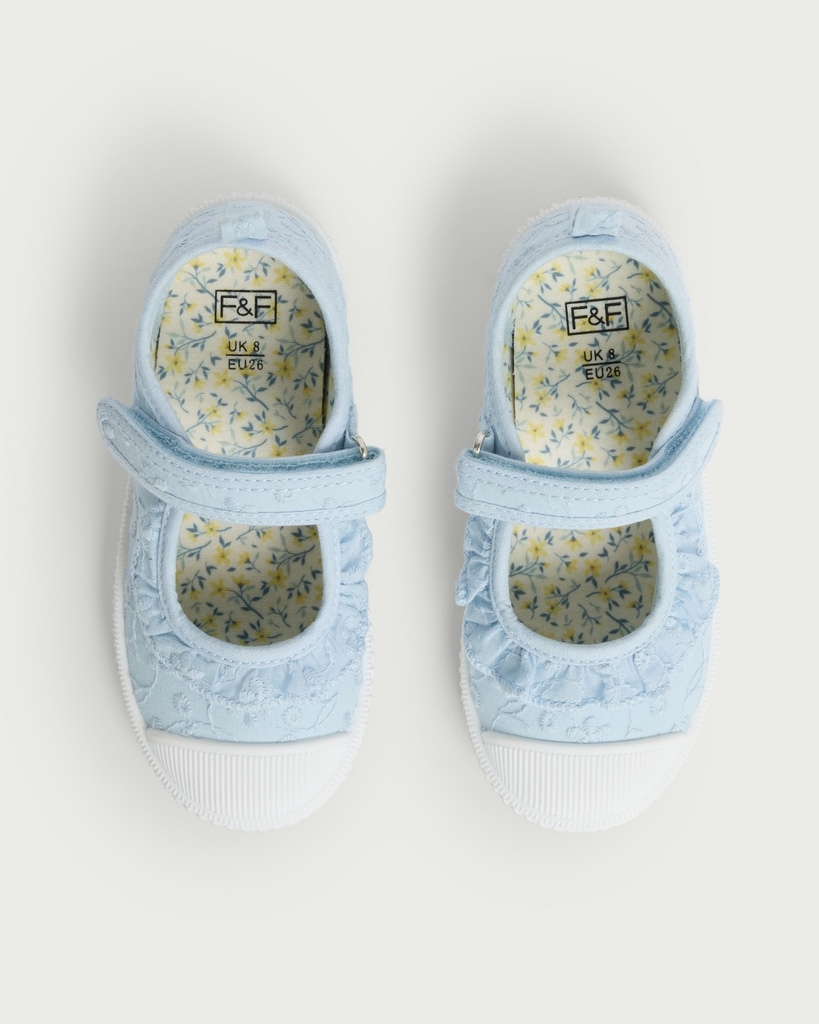 F&F Girls Floral Embroidered Mary Jane Shoes in Blue thumbnail 2