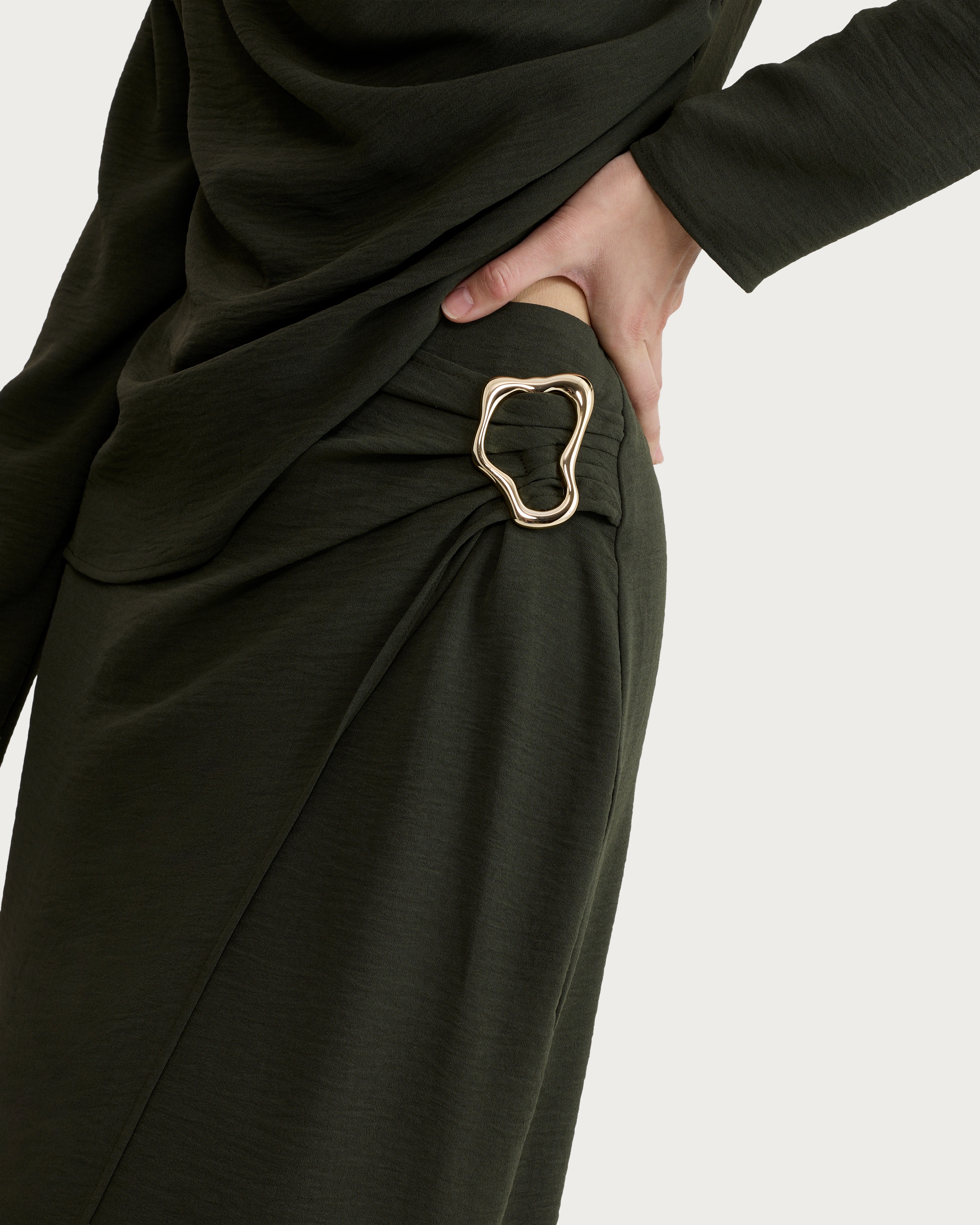 F&F Buckle Split Hem Midi Co-ord Skirt in Khaki thumbnail 2