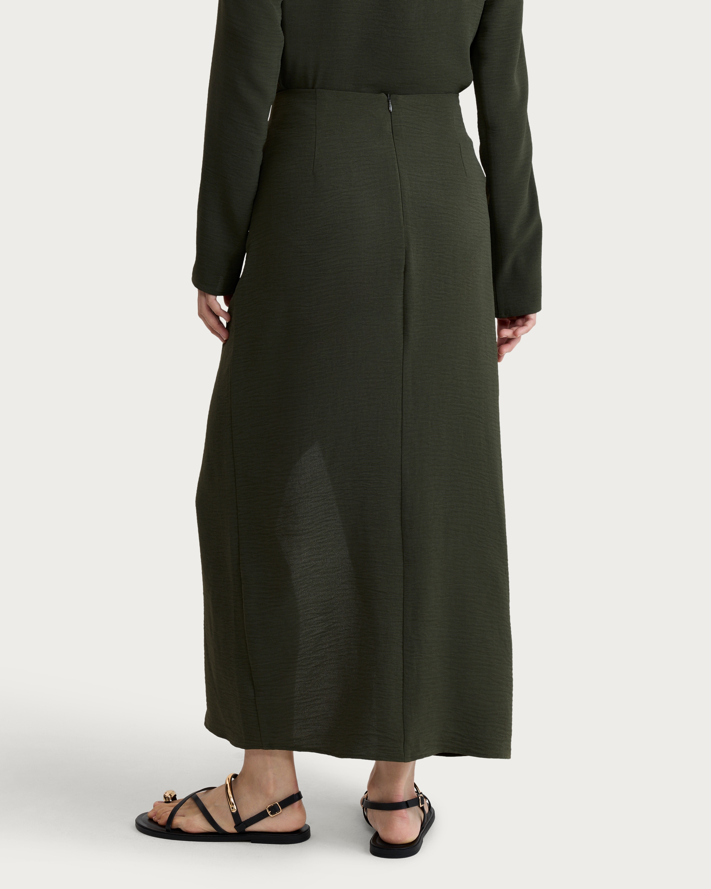 F&F Buckle Split Hem Midi Co-ord Skirt in Khaki thumbnail 3