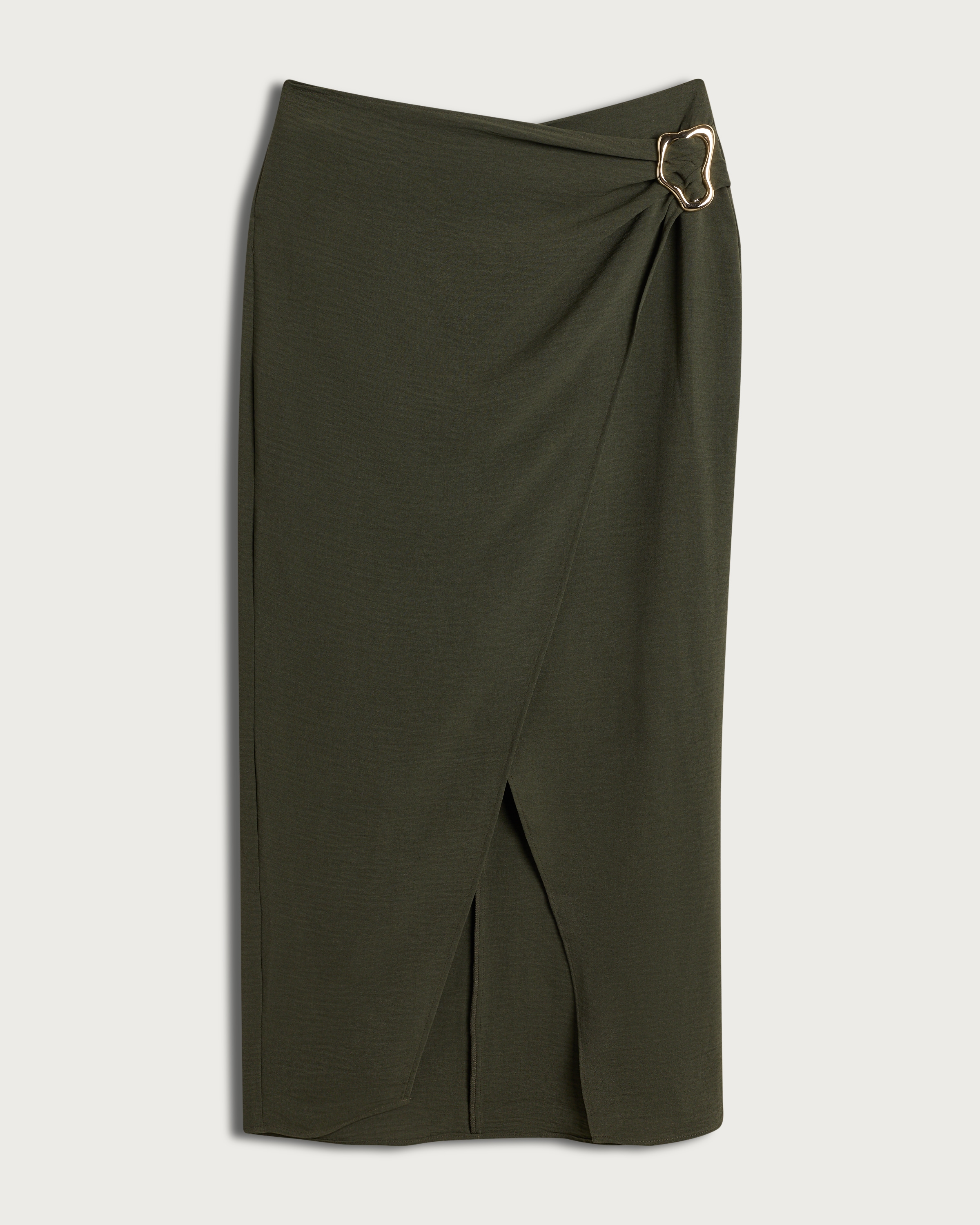 F&F Buckle Split Hem Midi Co-ord Skirt in Khaki thumbnail 4