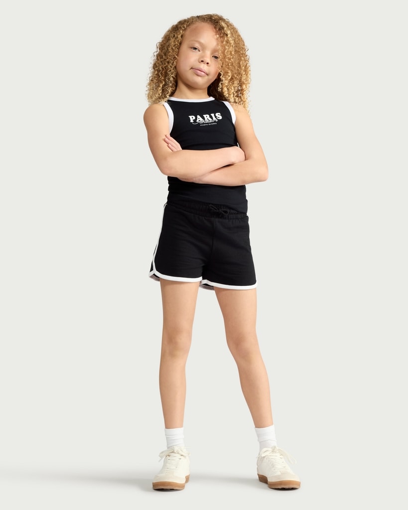 F&F Girls 2-Pack Cotton Rich Ribbed Vests in Multi Black White thumbnail 2