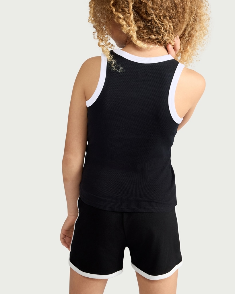 F&F Girls 2-Pack Cotton Rich Ribbed Vests in Multi Black White thumbnail 3