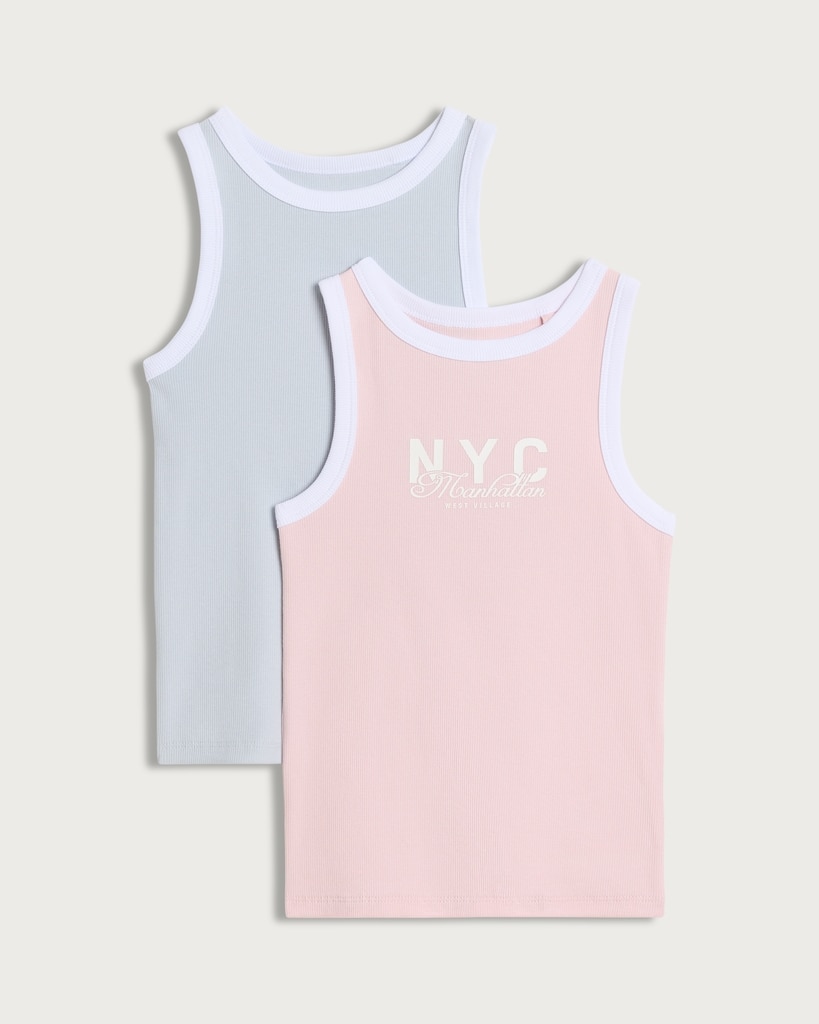 F&F Girls 2-Pack Cotton Rich Ribbed Vests in Multi Pink thumbnail 4