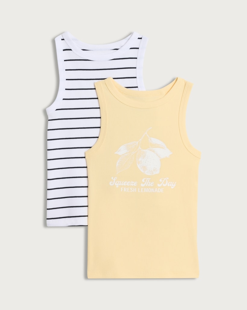 F&F Girls 2-Pack Cotton Rich Vests in Multi Yellow thumbnail 3