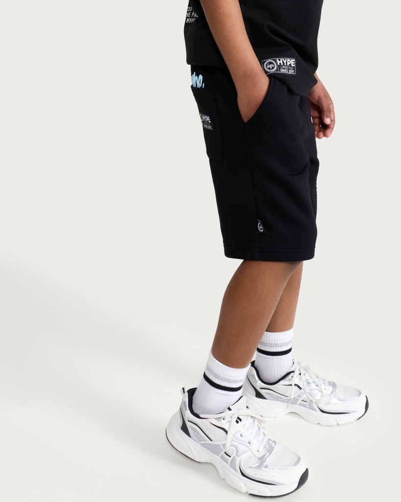 Hype Cotton Rich Slogan Print Shorts in Black