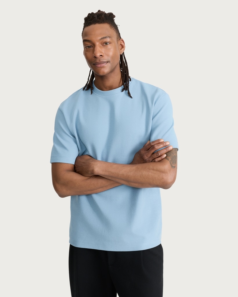 F&F Cotton Rich Textured Crew Neck T-Shirt in Blue thumbnail 3