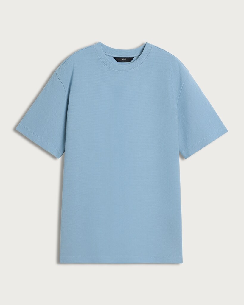 F&F Cotton Rich Textured Crew Neck T-Shirt in Blue thumbnail 4