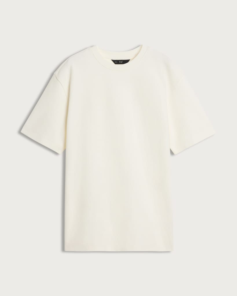 F&F Cotton Rich Textured Crew Neck T-Shirt in Cream thumbnail 4