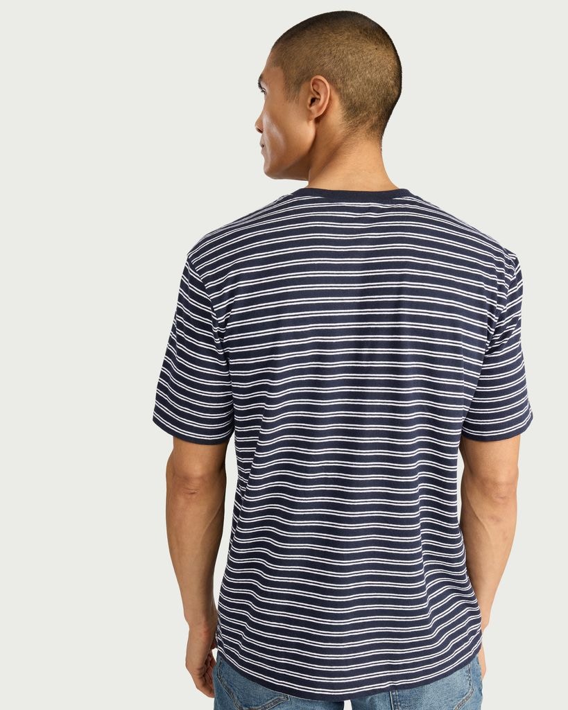 The F&F Edit Linen Rich Striped T-Shirt in Navy thumbnail 3