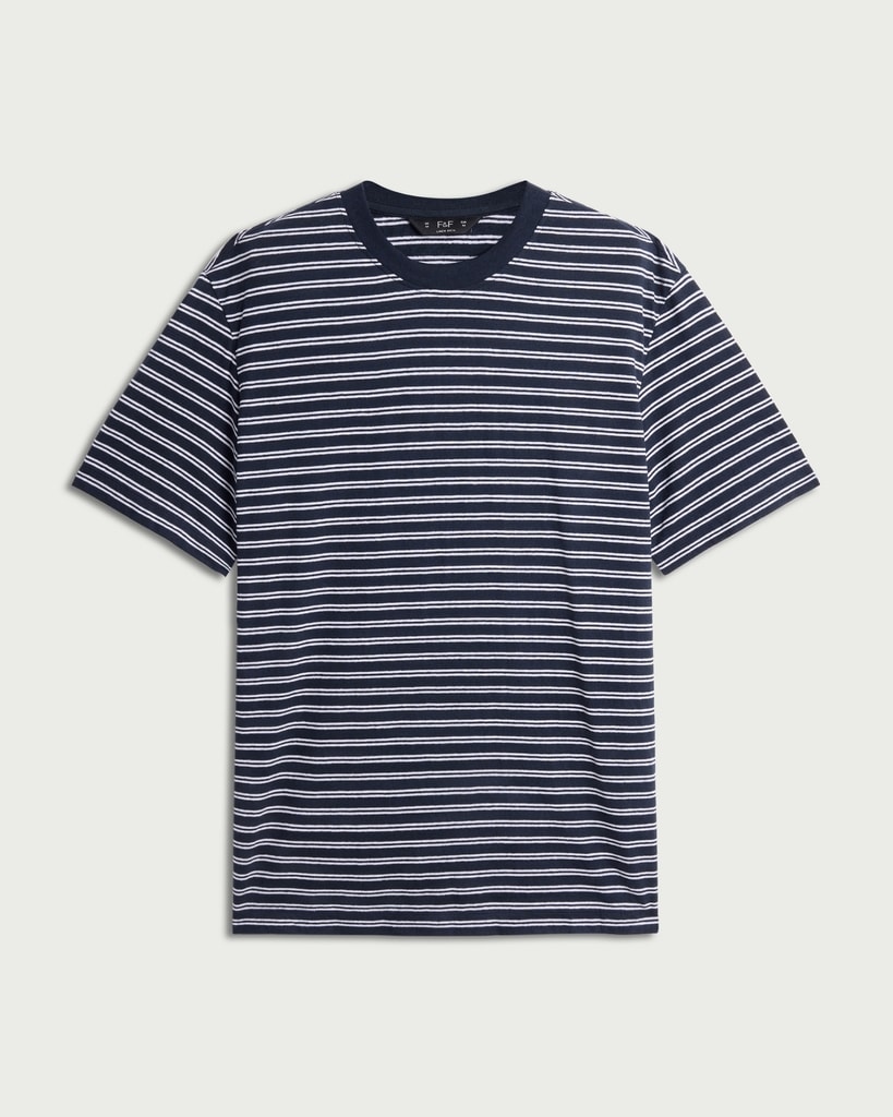The F&F Edit Linen Rich Striped T-Shirt in Navy thumbnail 4