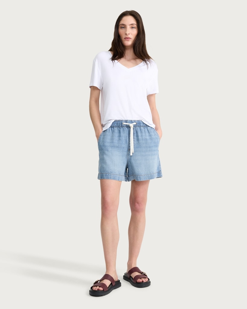 F&F Pure Lyocell Drawstring Shorts in Blue thumbnail 2