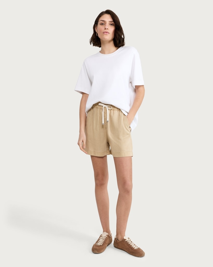 F&F Pure Lyocell Drawstring Shorts in Stone