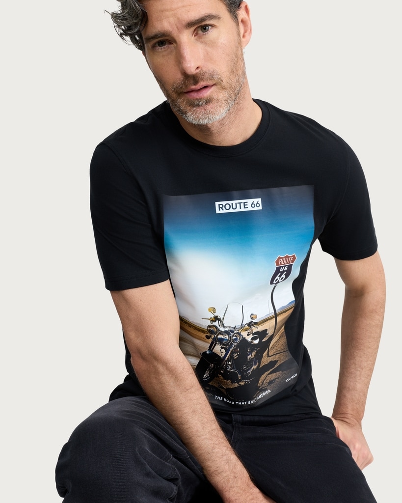 Route 66 Pure Cotton T-Shirt in Black