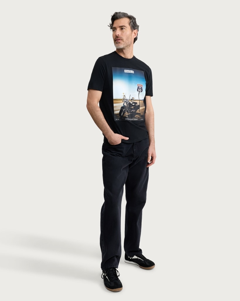 Route 66 Pure Cotton T-Shirt in Black thumbnail 2