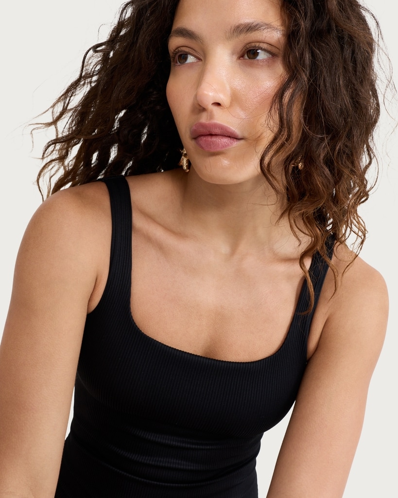 F&F Ribbed Square Neck Swimsuit in Black thumbnail 2
