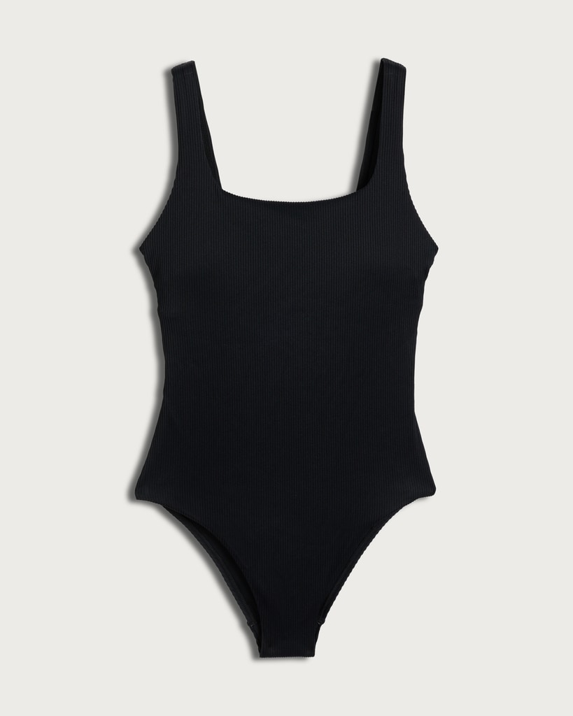F&F Ribbed Square Neck Swimsuit in Black thumbnail 4