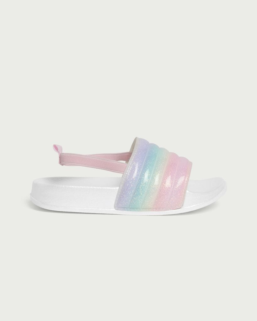 F&F Girls Glitter Rainbow Strap Sliders in Multi