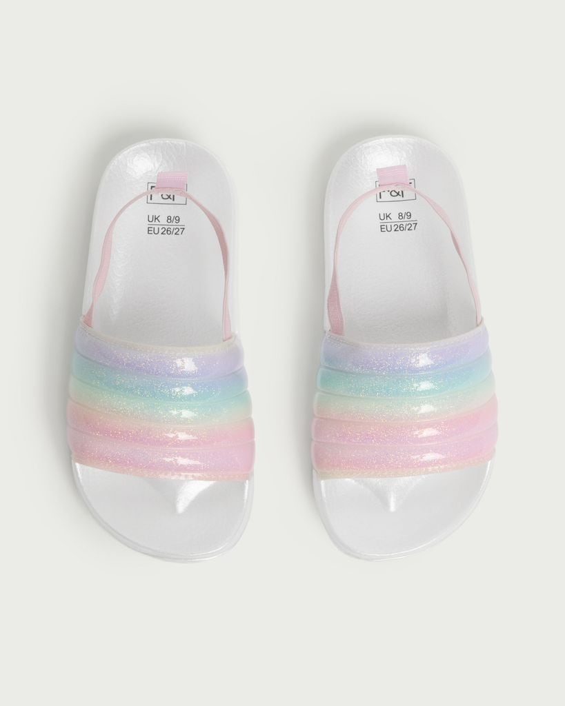 F&F Girls Glitter Rainbow Strap Sliders in Multi thumbnail 2