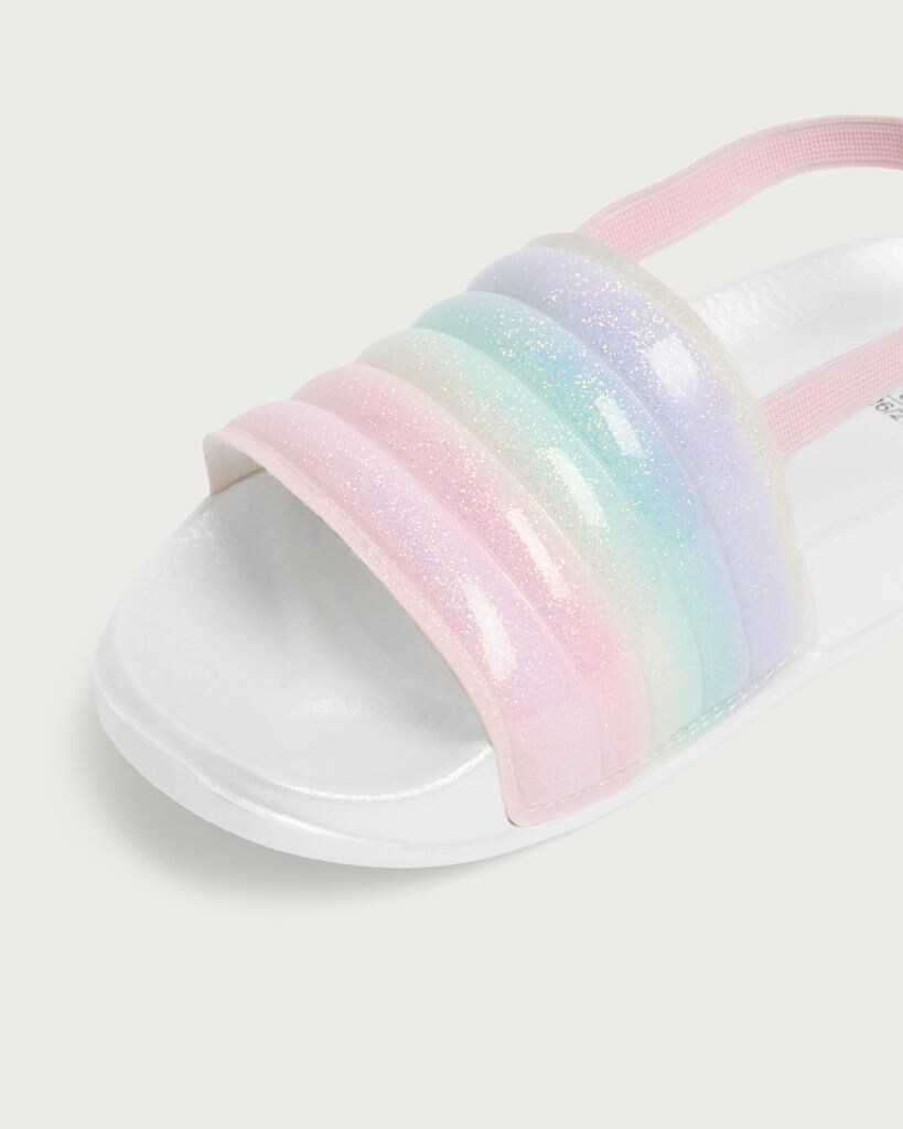 F&F Girls Glitter Rainbow Strap Sliders in Multi thumbnail 3