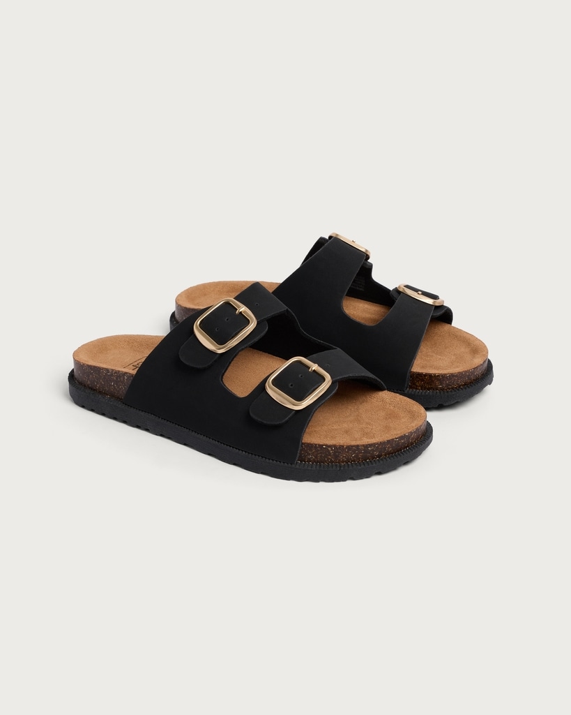 F&F Double Strap Footbed Sandals in Black