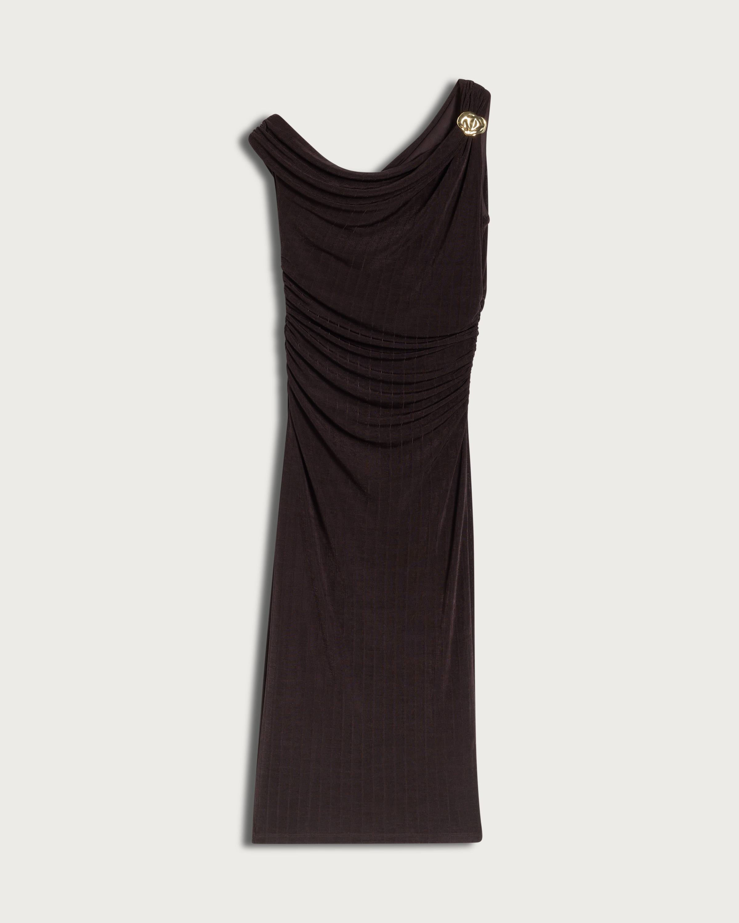 F&F Satin Cowl Neck Metal Accent Midi Dress in Chocolate thumbnail 4