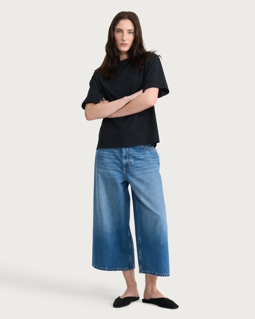 F&F Wide Leg Denim Culottes in Blue thumbnail 2