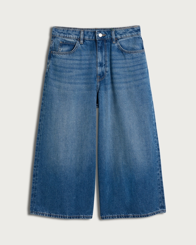 F&F Wide Leg Denim Culottes in Blue thumbnail 4