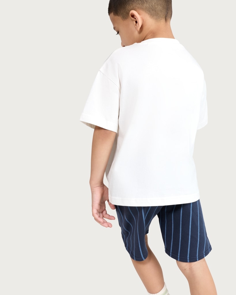 F&F Boys 2-Piece Pure Cotton À La Playa T-Shirt and Striped Shorts Set in White thumbnail 2