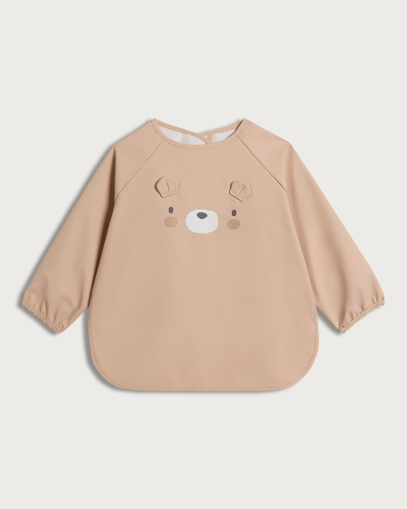 F&F Baby Bear Print Long Sleeved Bib in Med Nude