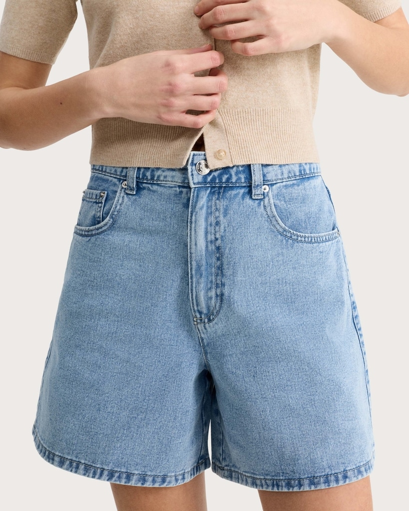 The F&F Edit A-Line Denim Shorts in Blue