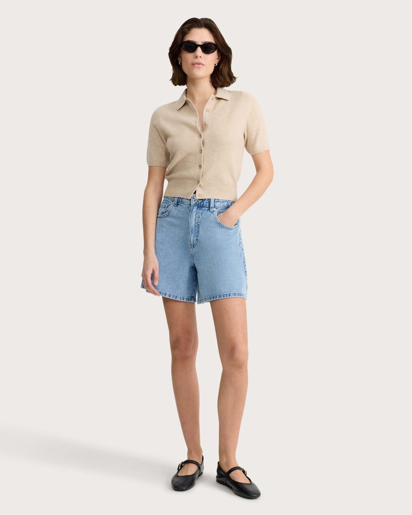 The F&F Edit A-Line Denim Shorts in Blue thumbnail 2
