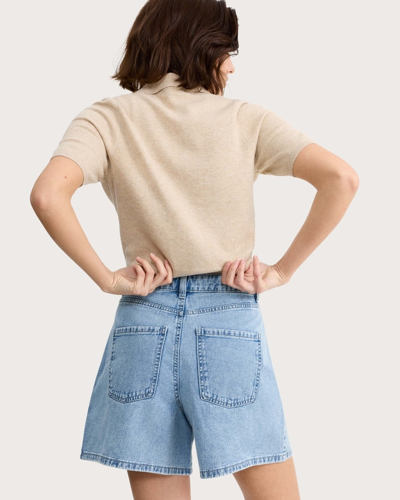 The F&F Edit A-Line Denim Shorts in Blue thumbnail 3