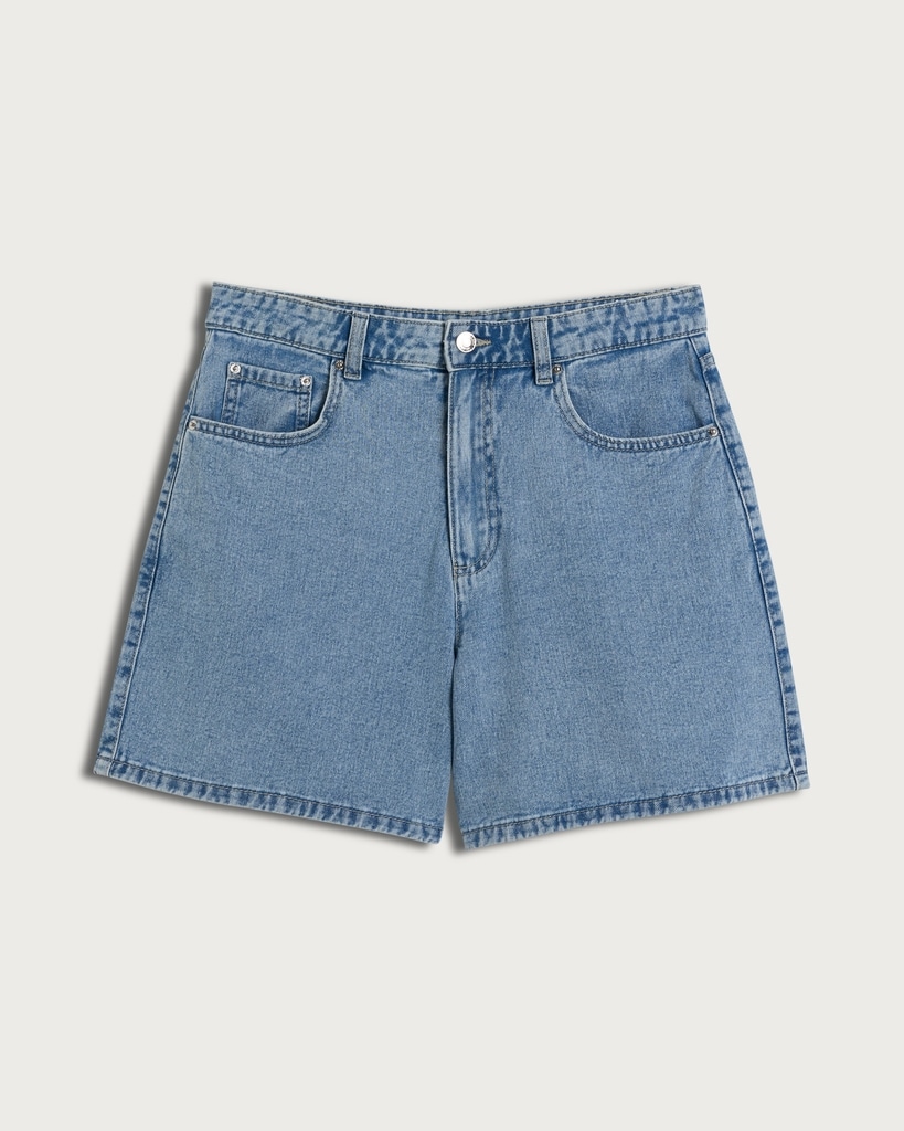 The F&F Edit A-Line Denim Shorts in Blue thumbnail 4