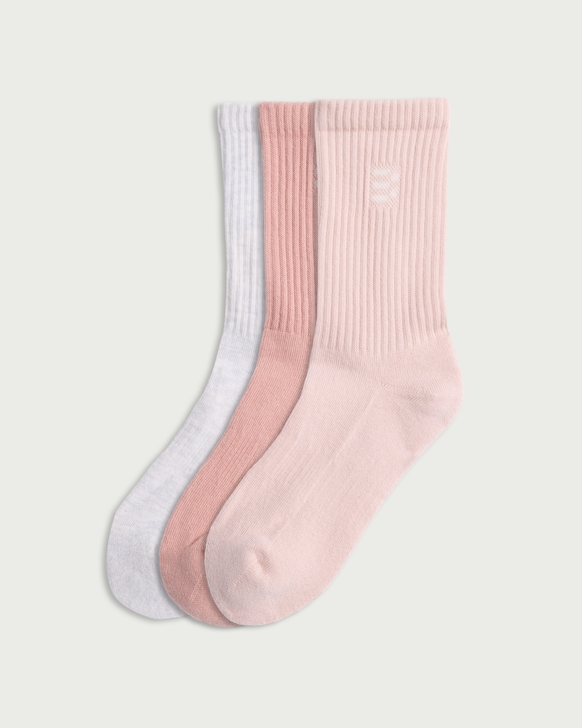 F&F Active 3-Pack Cotton Blend Ribbed Ankle Socks in Pink