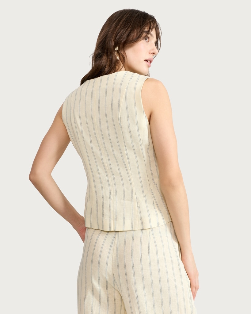 The F&F Edit Linen Rich Striped Buttoned Co-ord Waistcoat in Yellow thumbnail 3