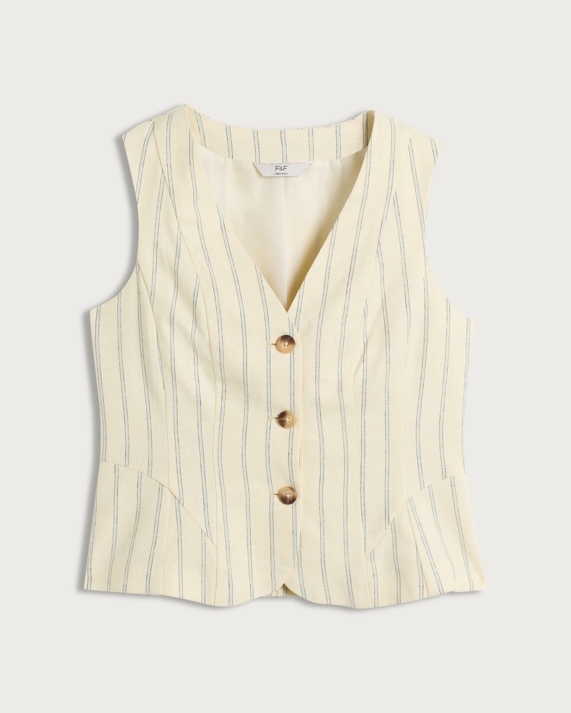 The F&F Edit Linen Rich Striped Buttoned Co-ord Waistcoat in Yellow thumbnail 4