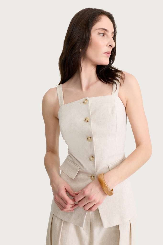 F&F Linen Rich Button Front Co-ord Waistcoat in Beige