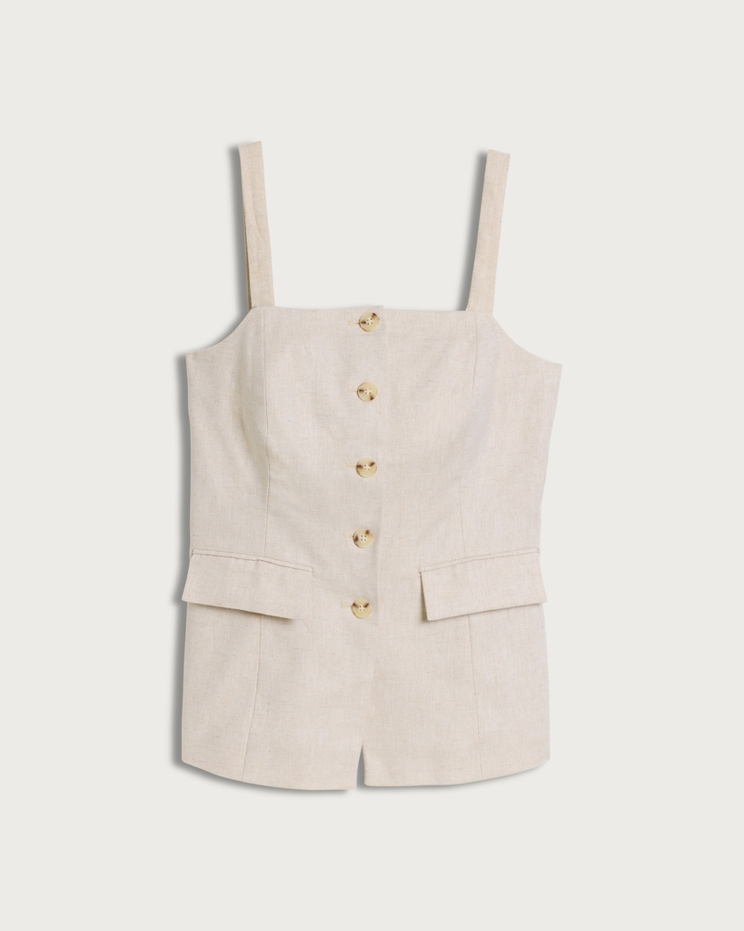 F&F Linen Rich Button Front Co-ord Waistcoat in Beige thumbnail 4