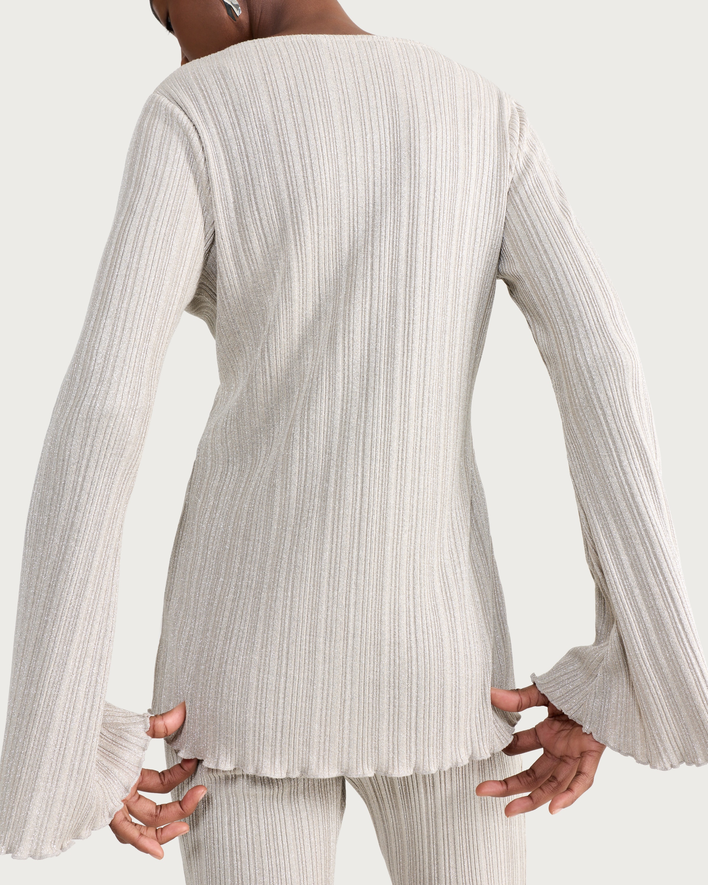 F&F Ribbed Metallic Button Up Co-ord Top in Neutral