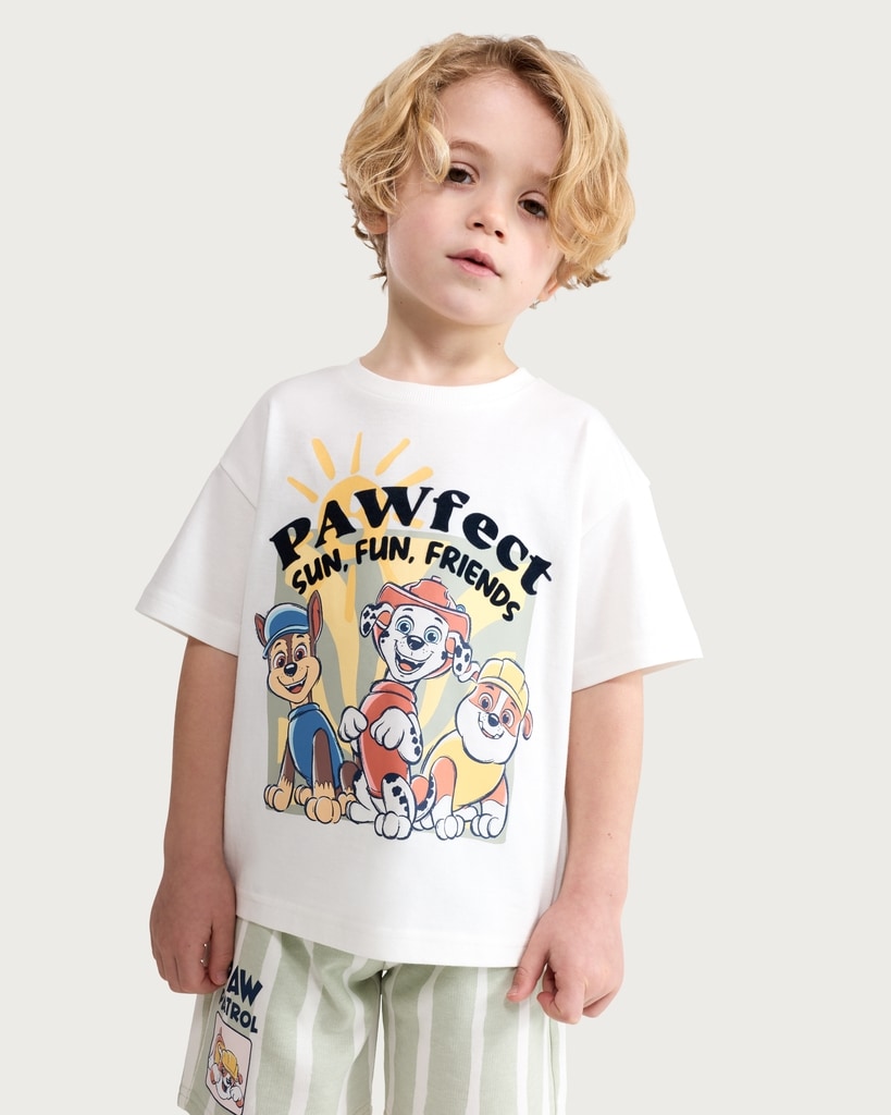 Paw Patrol 2-Piece T-Shirt and Striped Shorts Set in Cream