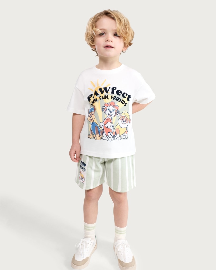 Paw Patrol 2-Piece T-Shirt and Striped Shorts Set in Cream thumbnail 2