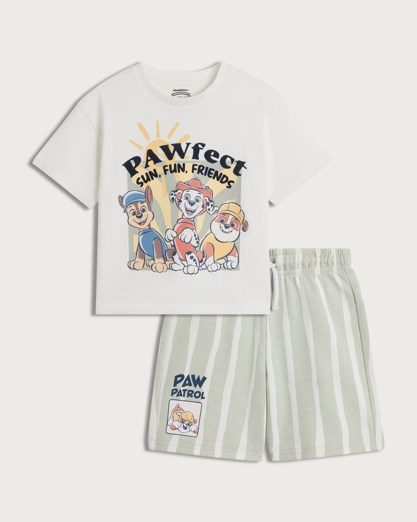 Paw Patrol 2-Piece T-Shirt and Striped Shorts Set in Cream thumbnail 4