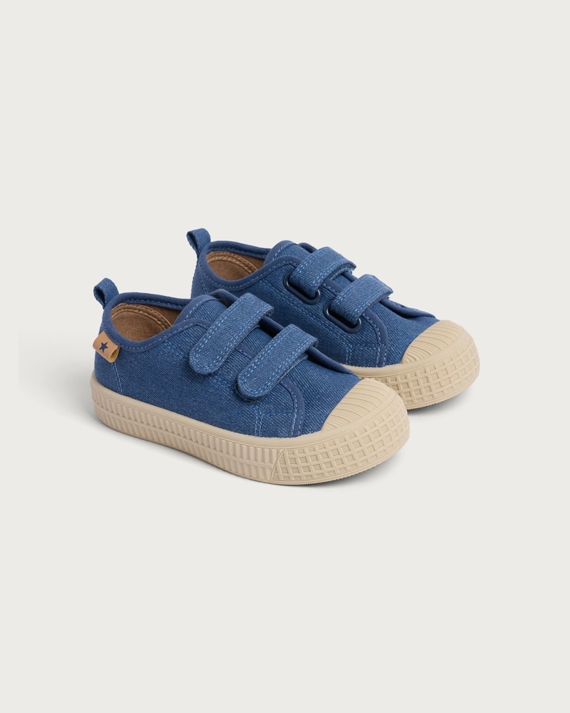 F&F Boys Textile Touch Strap Fastening Trainers in Navy