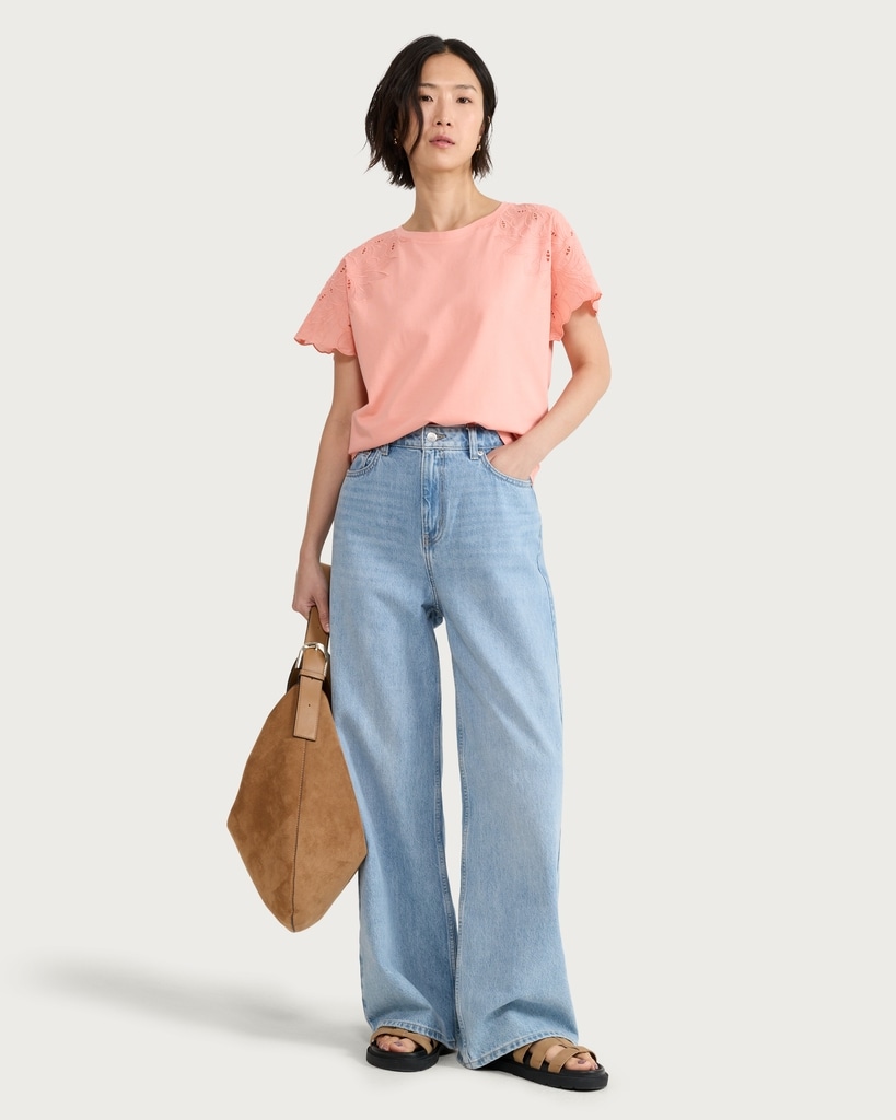 F&F Pure Cotton Embroidered Sleeved T-Shirt in Orange thumbnail 2