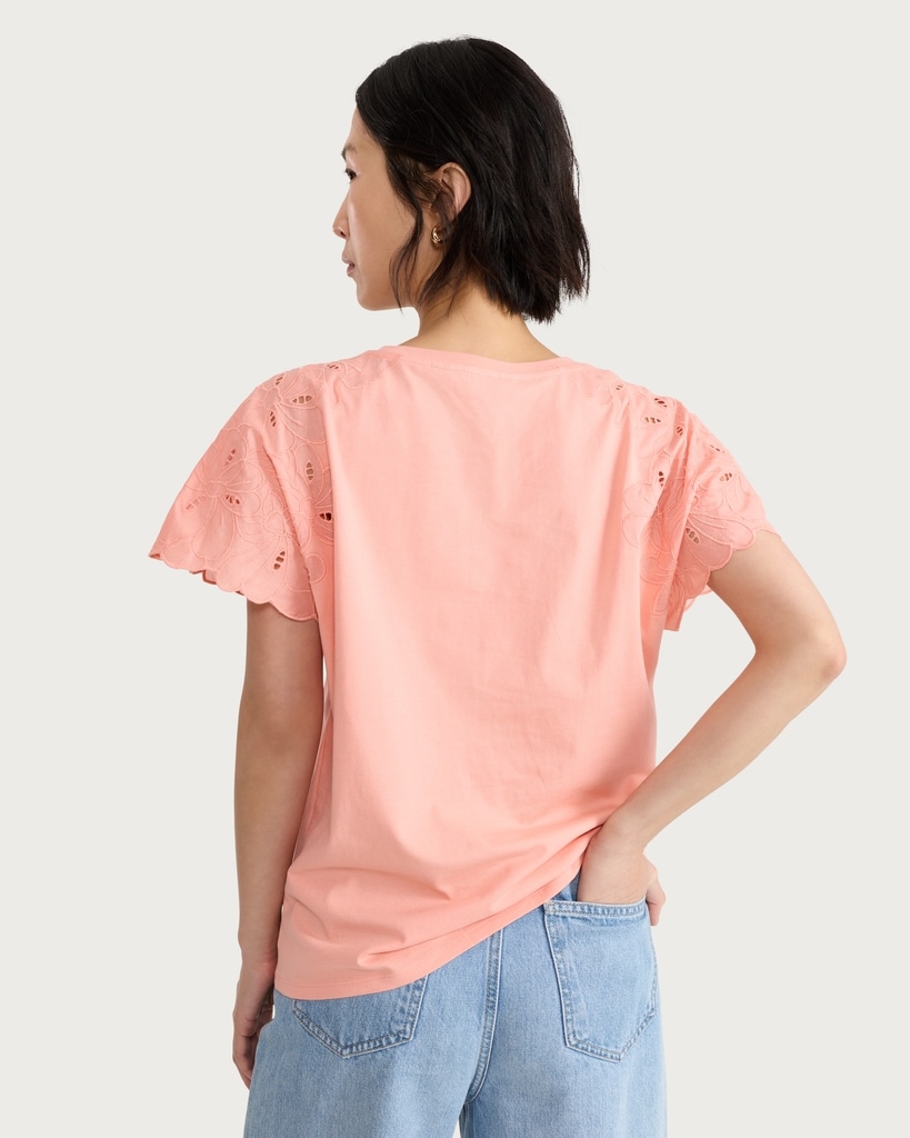 F&F Pure Cotton Embroidered Sleeved T-Shirt in Orange thumbnail 3
