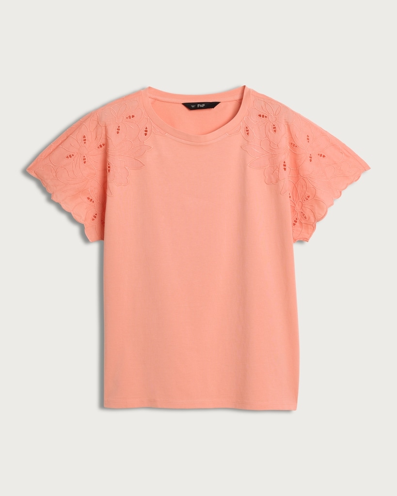 F&F Pure Cotton Embroidered Sleeved T-Shirt in Orange thumbnail 4